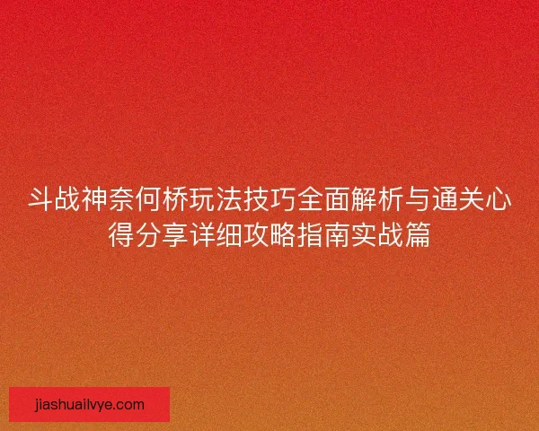 斗战神奈何桥玩法技巧全面解析与通关心得分享详细攻略指南实战篇